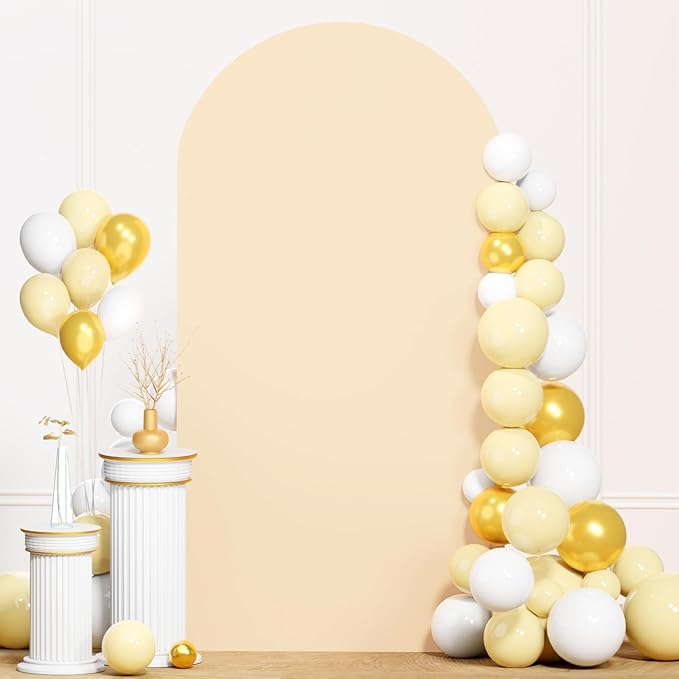 Beige 7.2 x 4ft Arch Cover Wedding Arched Cover Spandex Arch Cover Fabric Arch Stand Cover Chiara Wall Arch Covers Stretchy Backdrop for Happy Birthday Celebration Party Decorations
