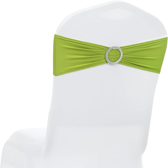 MDS Pack of 10 Spandex Chair Sashes Bow Premium Stretch Chair Cover Band with Buckle Slider Universal fits Elastic Dining Chair Ties for Wedding Party Banquet Events Decoration - Apple Green