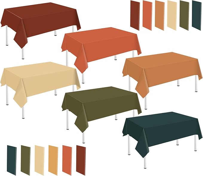 Whaline 24Pcs Fall Plastic Tablecloth Brown Orange Green Rectangle Table Cover Autumn Color Waterproof Table Cloth for Party Decoration Supplies, 54 x 108 Inch