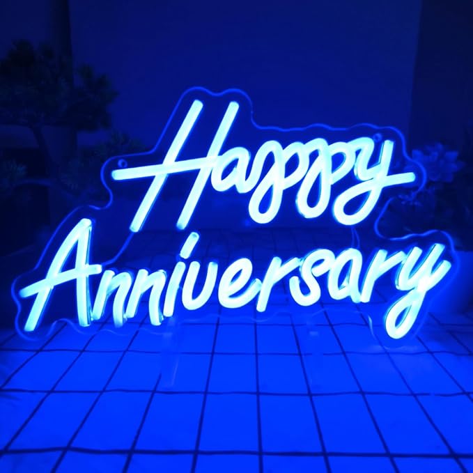Happy Anniversary Neon Sign - Wedding Birthday Party Decoration Neon Light for Bedroom,Living,Home Bar Valentine's Day Anniversary Decor Gift (blue)