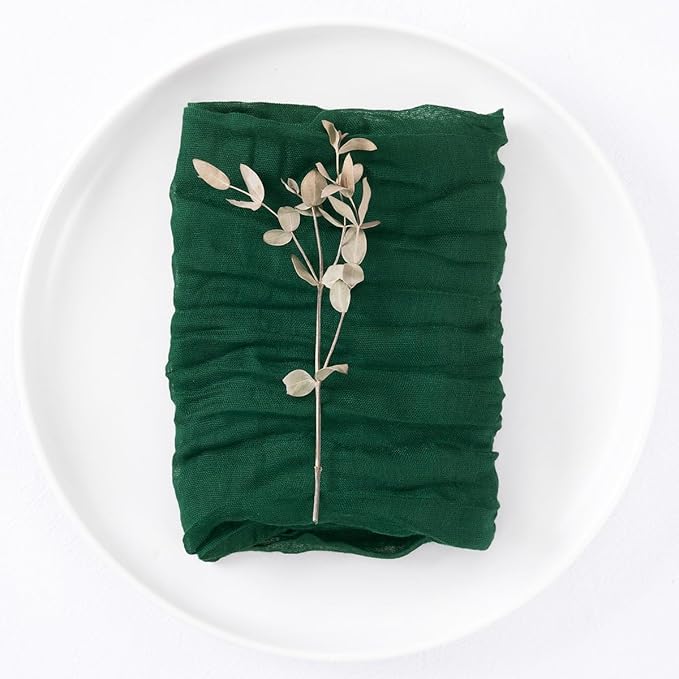 DeZerlor 100 Pack Emerald Green Cheesecloth Napkins Spring Cloth Napkins Set of 100 Dinner Napkins Bulk 21x21 Inches for Wedding Bridal Shower Baby Shower Parties