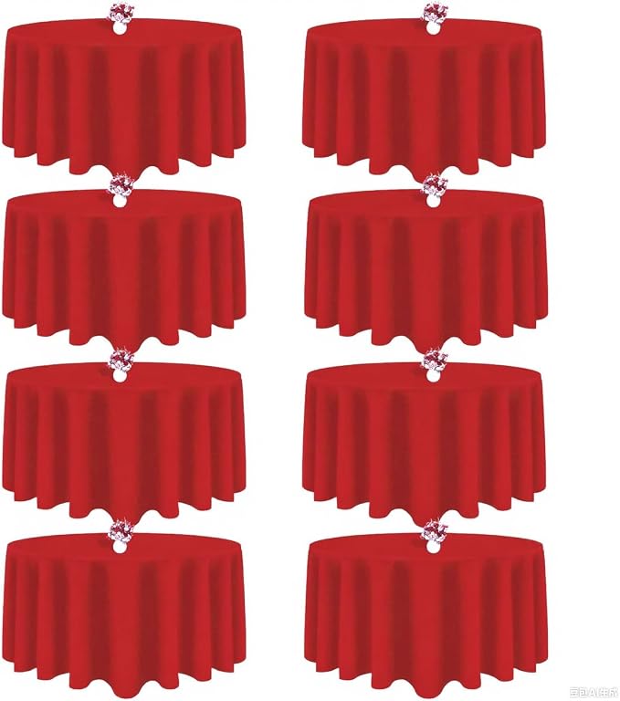 8 Packs 120 Inch Red Round Tablecloth in Diameter, Washable Polyester Fabric Tablecloths, Wrinkle Resistant Table Cloth for Wedding Party Banquet Dining