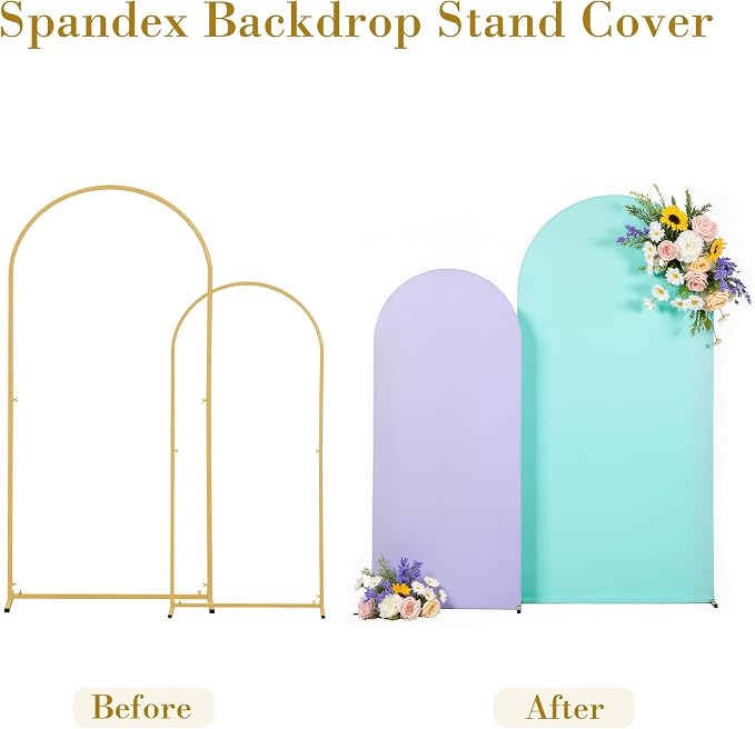Blue and Purple Photo Arch Backdrop Cover Set of 2-7.2ft and 6ft Arch Covers Stretchy Backdrop Spandex Mermaid Theme Arch Stand Covers for Girls Birthday Party Wedding Banquet Background Decorations