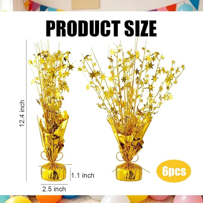 6 Pack Gold Star Burst Table Centerpieces, Metallic Foil Spray Table Decorations, Shiny Party Table Toppers for Birthday, New Year, Wedding, Anniversary, Graduation, Holiday Party Supplies