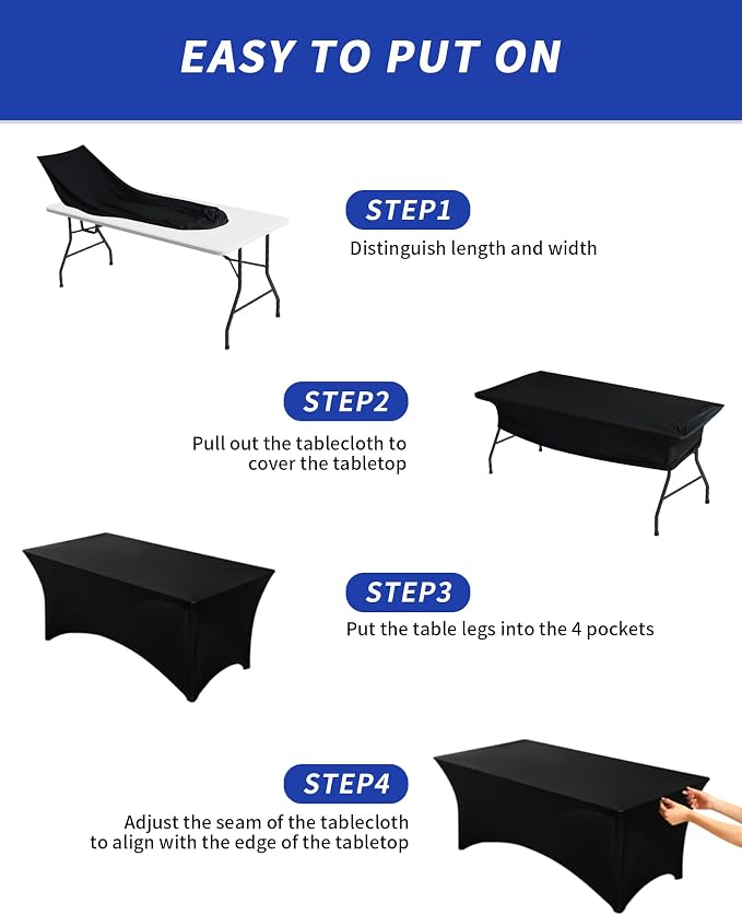 Fixwal 6 Pack Black Tablecloth Rectangle 8Ft, Stretch Spandex Fitted Table Cover for Party, Trade Show, Wedding, Buffet, Graduation, Vendor Stand