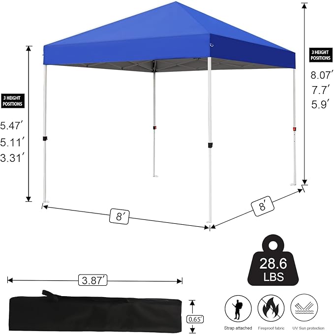 Northroad 8X8 FT Pop Up Canopy, Outdoor Instant Canopy Tent w/Carrying Bag, Portable Gazebo Shelter for Wedding Party,Commercial Event,Patio,Garden,Beach -Blue