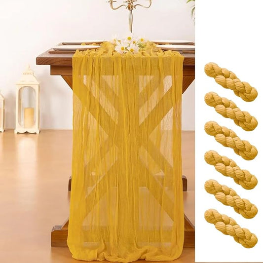 Cheesecloth Table Runner | Boho Fabric Cheese Cloth Table Runner Rustic Sheer Table Runners for Wedding, Bridal Shower, Birthday Party Décor(Gold,Pack of 6)