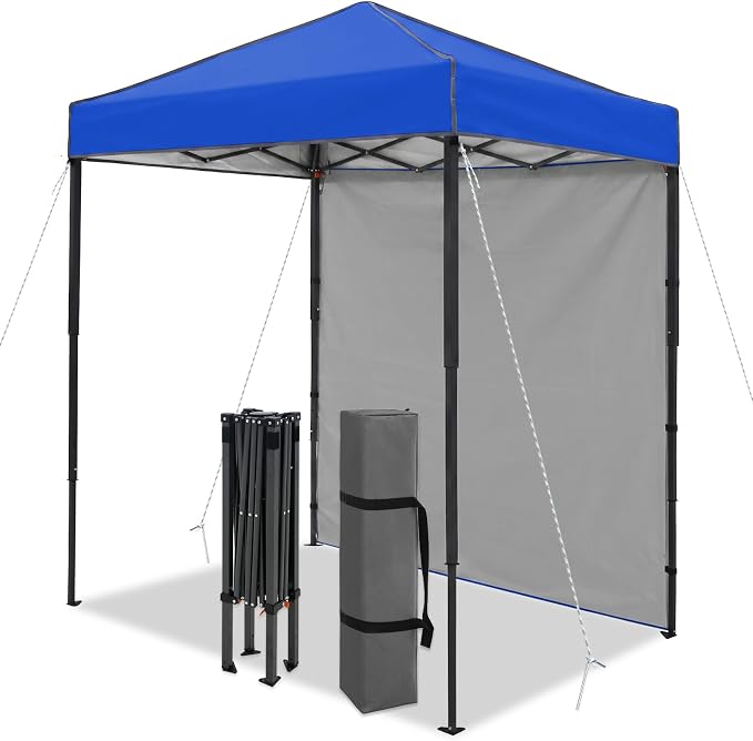 6x4 Pop Up Canopy Tent with One Wall Panel, Instant Portable Beach Canopy, Outdoor Tent with Carry Bag for Camping, Sports, Tailgating, Events, Blue