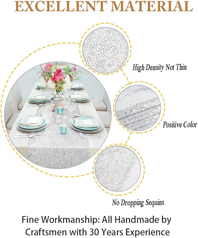 ShinyBeauty 10 Pieces-12 x108 Silver-Sequin Table Runner Wedding Party Catering Event (Silver)
