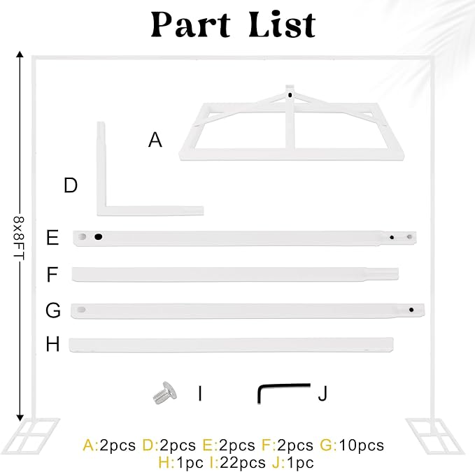 8FTx8FT Wedding Arch Backdrop Stand Square Metal Rectangular Arch Frame Balloon Arch Stand for Wedding Birthday Party Baby Shower Bridal Shower Photography Decoration（White）