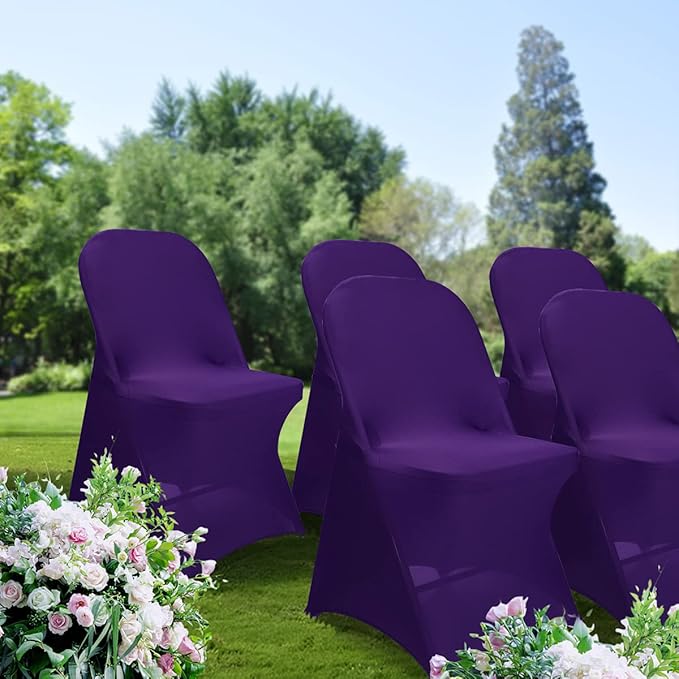 Babenest Spandex Folding Chair Covers - 30 PCS Upgraded Universal Stretch Washable Fitted Chair Slipcovers Protector for Wedding, Holidays, Banquet, Party, Easter Celebration (Purple)