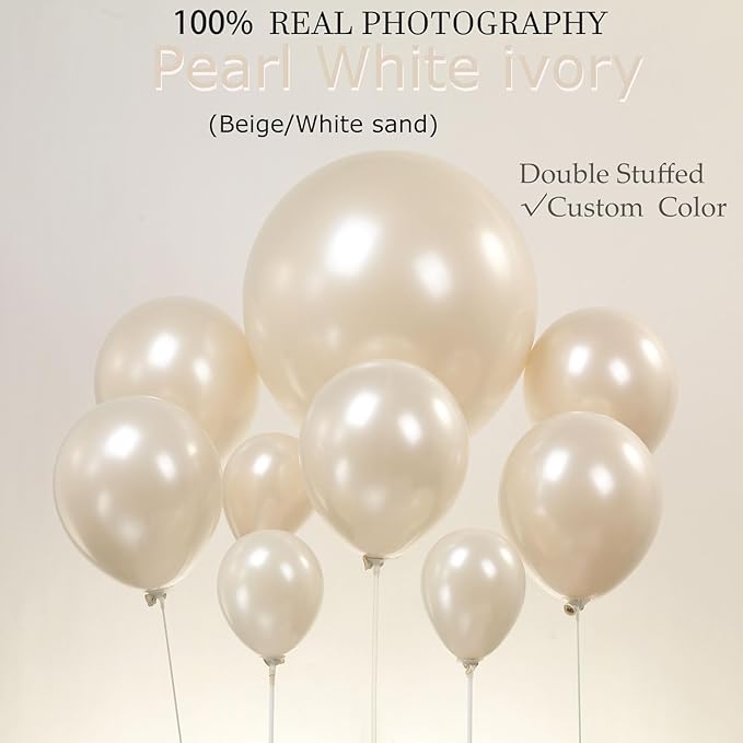 Kozee Pearl White Double-Stuffed Balloons different sizes 63pcs18/10/5 inch 2layer pearl white sand balloon Garland kit For bridge to be Wedding women Birthday baby shower anniversary decorations