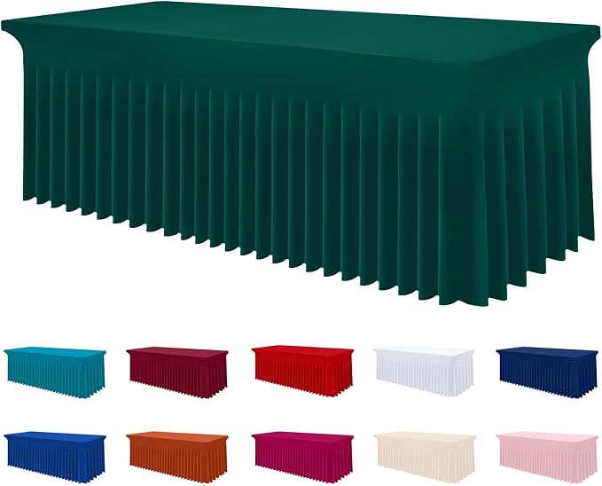Smiry Spandex Tablecloth, Elastic Fitted Stretch Tablecloth for 4FT Rectangle Tables, Waterproof Washable Table Cover Skirt for Outdoor, Wedding, Banquet & Parties (Blackish Green, 48Lx30Wx30H Inch)