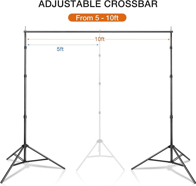 Yesker 10 X 10 ft Photo Video Studio Background Support Stand, Adjustable Heavy Duty Photography Backdrop Support System Kit for Photoshoot Party Video Creator