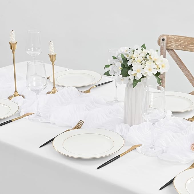 20 Pack White Cheesecloth Table Runner 20 x 120 inch Boho Gauze Cheese Cloth Table Runner Vintage Rustic Romantic Sheer Runners for Wedding Bridal Shower Birthday Party Cake Table Decorations