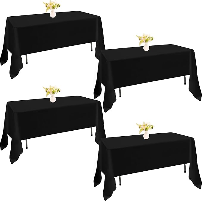 4 Pack Rectangle Tablecloth 60x126 Inch Black Washable Polyester Table Cover for Wedding Dining Table Buffet Parties Banquet Decoration（Black）