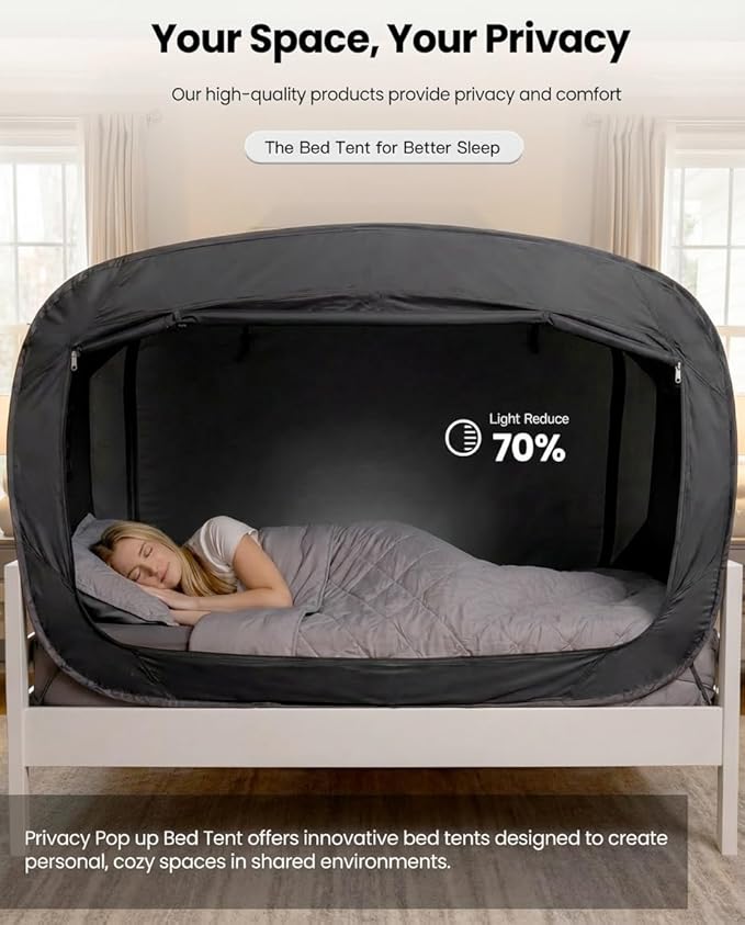 ANC POP Bed Tent Twin Bed Canopy Portable Dream Tent for Adult Indoor Sleeping Tents with 2 Doors Breathable Private Space Tents, Black