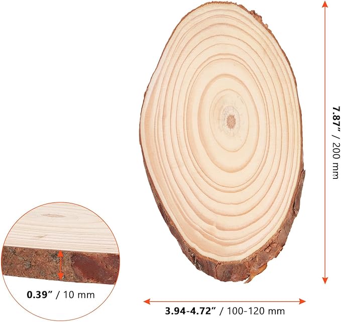 SINJEUN 15 Pack 8 Inch Unfinished Oval Wood Slices for Centerpieces, 4-4.7" Wood Circles with Bark for Rustic Wedding Decorations DIY Craft