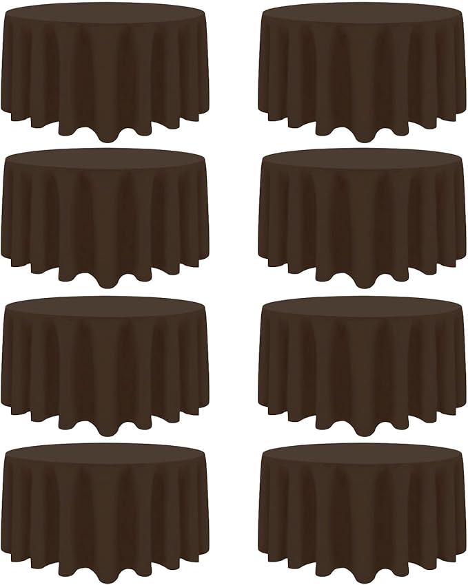 8 Pack Brown Round Tablecloth 120 Inch Stain and Wrinkle Resistant Round Brown Table Cloth Reusable and Washable Polyester Fabric for Buffet Wedding Party and Banquet