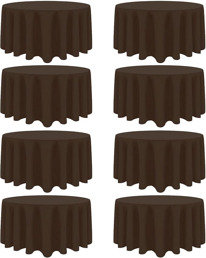 8 Pack Brown Round Tablecloth 90 Inch Stain and Wrinkle Resistant Round Brown Table Cloth Reusable and Washable Polyester Fabric for Buffet Wedding Party and Banquet