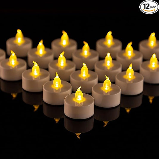 Hanzim LED Tea Lights Candles- 12PACK Warm Yellow Flameless Candles Realistic and Bright Flickering Long Lasting 200Hours for Holiday Celebration,Party,Home Decoration,Battery Operated