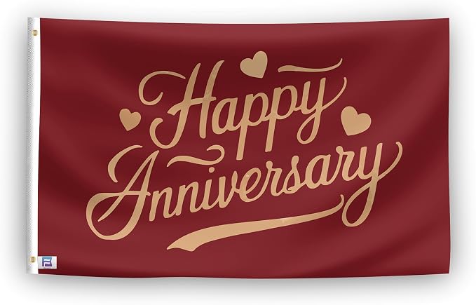 Happy Anniversary Flag - 3x5 ft High-Durability Polyester Fade-Resistant, Weatherproof Outdoor/Indoor Banner