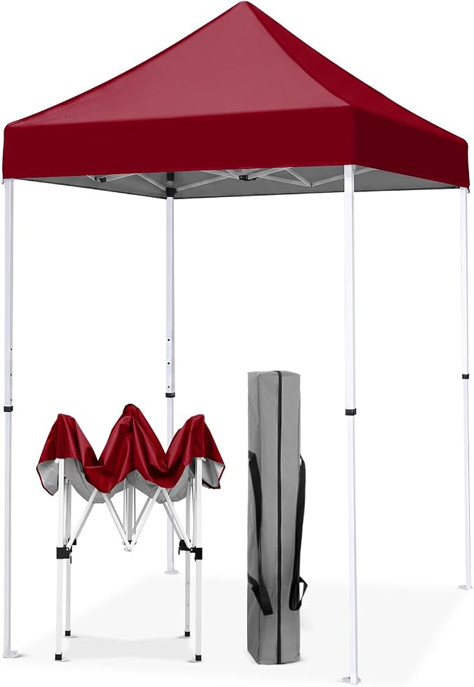 EAGLE PEAK 5x5 Pop Up Canopy Tent Instant Outdoor Canopy Easy Set-up Straight Leg Folding Shelter, Burgundy