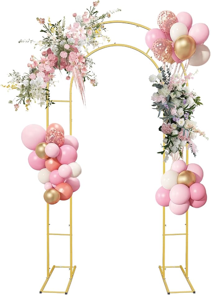 7.2FT Gold Arch Backdrop Stand, Balloon&Flower Metal Arch Backdrop for Wedding Decorations, Baby Shower, Parties & Events, Sturdy Frame Backdrop Stand with Backdrop Cover Heavy Duty