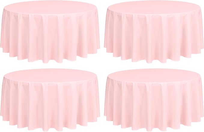 Showgeous 4 Pack Pink Round Tablecloth 90 Inch Washable Polyester Tablecloths for Round Tables Stain Resistant and Wrinkle Table Cloth Decorative Fabric Table Cover for Dining Wedding Party Banquet