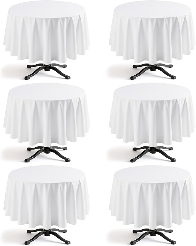 Niuara White Round Table Cloth - 6 Pack, 90" Washable Polyester Tablecloth for Round Tables, Wrinkle-Resistant Table Cover for Weddings & Parties