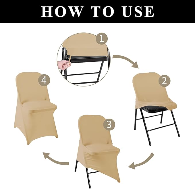 magalo 12 Pack Champagne Spandex Folding Waterproof Chair Cover, Stretch Chair Cover Protector for Wedding, Party, Dining Banquet and Other Special Events