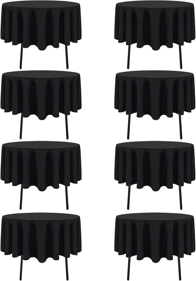8 Packs Round Tablecloth 60 Inch Black Tablecloths for Circle Tables, Washable Polyester Fabric Tablecloths, Wrinkle Resistant Table Cloth Round Cover for Wedding Party Banquet Dining