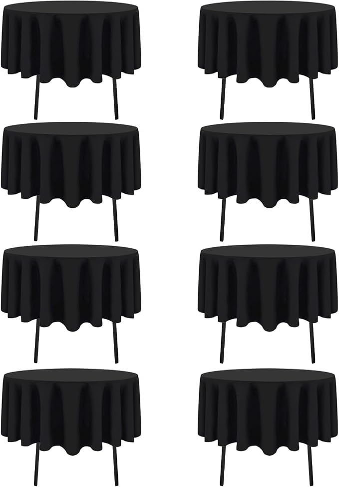 8 Packs Round Tablecloth 70 Inch Black Tablecloths for Circle Tables, Washable Polyester Fabric Tablecloths, Wrinkle Resistant Table Cloth Round Cover for Wedding Party Banquet Dining