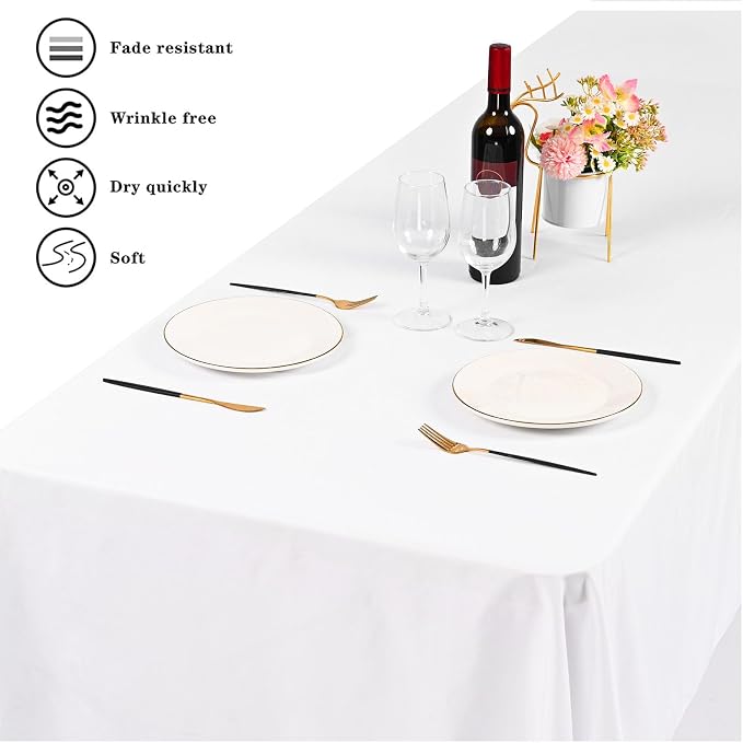 6 Pack Tablecloth 72 x120 inch Polyester Table Cloth for 6-8 Foot Rectangle Tables,Stain and Wrinkle Resistant Washable Fabric Table Covers Polyester White Table Clothes for Wedding,Party,Banquet