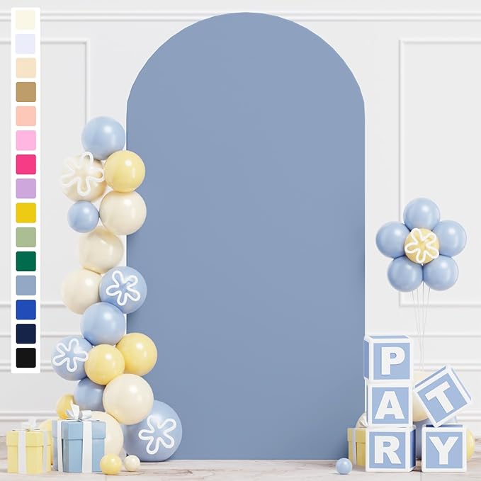 Dusty Blue Wedding Arch Cover 7.2FT Arch Backdrop Covers Spandex Fitted Arch Covers Stretchy Backdrop Double Sided Stretch Arch Cover for Wedding Party Ceremony Decoration