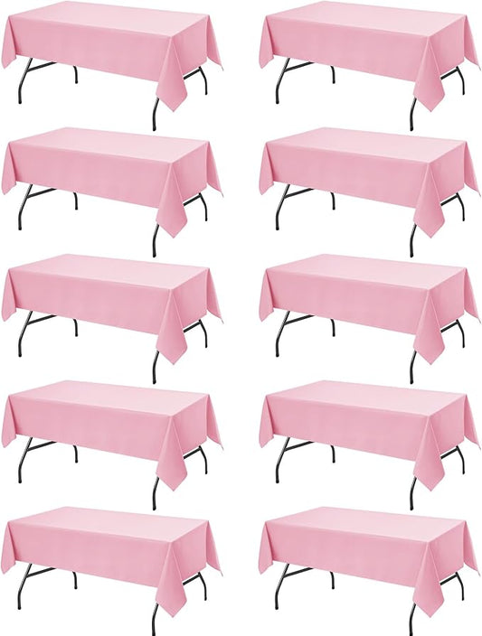 10-Pack Pink Tablecloths for Rectangle Tables, 60 x 84 Inches, Stain-Resistant Polyester Fabric for 4 Foot Tables - Washable Table Covers for Weddings, Banquets, Birthday Parties, Events