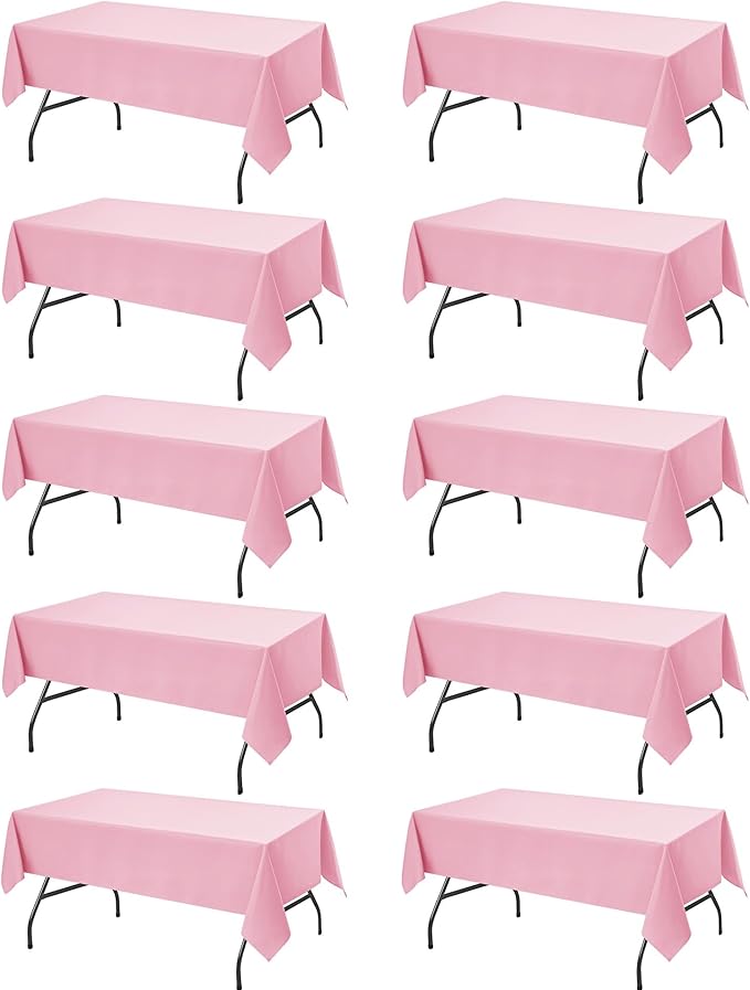 10-Pack Pink Tablecloths for Rectangle Tables, 54 x 108 Inches, Stain-Resistant Polyester Fabric for 6 Foot Tables - Washable Table Covers for Weddings, Banquets, Birthday Parties, Events