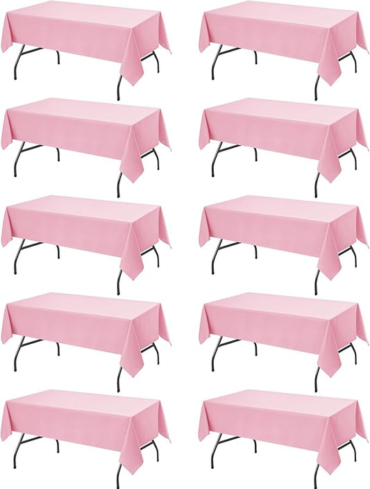 10-Pack Pink Tablecloths for Rectangle Tables, 54 x 108 Inches, Stain-Resistant Polyester Fabric for 6 Foot Tables - Washable Table Covers for Weddings, Banquets, Birthday Parties, Events