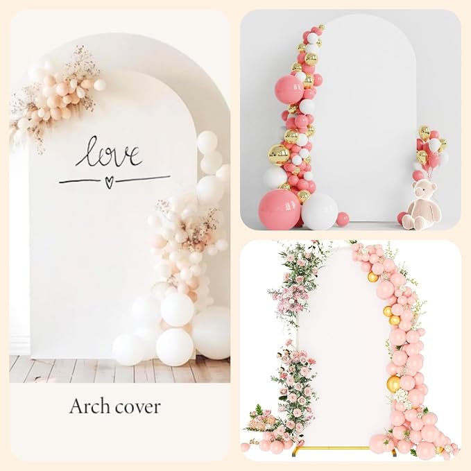 7.2FT Metal Arch Backdrop Stand and White Arch Cover, Wedding Backdrop Stand with Cover, Gold Wedding Arches for Ceremony Baby Shower Birthday Parties Graduation Decoration