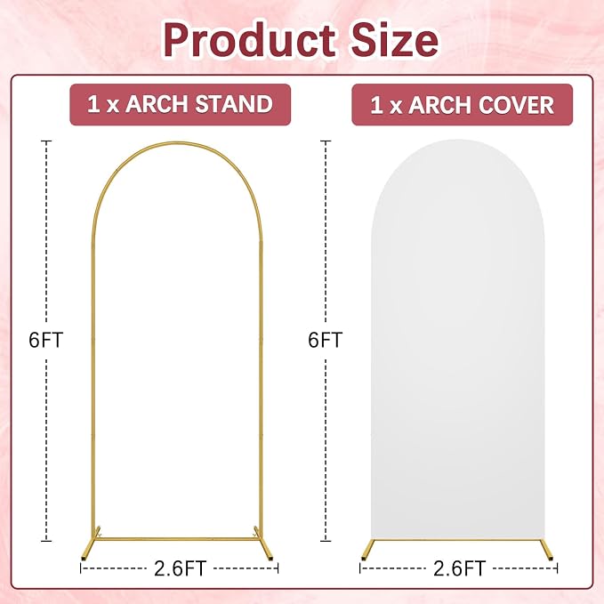 6FT Wedding Arch Backdrop Stand and Cover Set, Metal Balloon Arch Stand and Cover for Birthday Party Wedding Ceremony Bridal Baby Shower Graduation Decoration