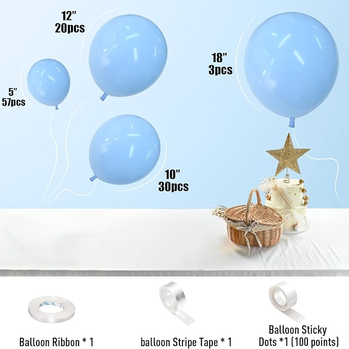 Double Stuffed Pastel Blue Balloon Garland Kit, Baby Blue Balloons Different Sizes 18/12/10/5 Inch Macaron Light Blue Latex Balloons Arch Kit for Gender Reveal Birthday Baby Shower Party Decorations