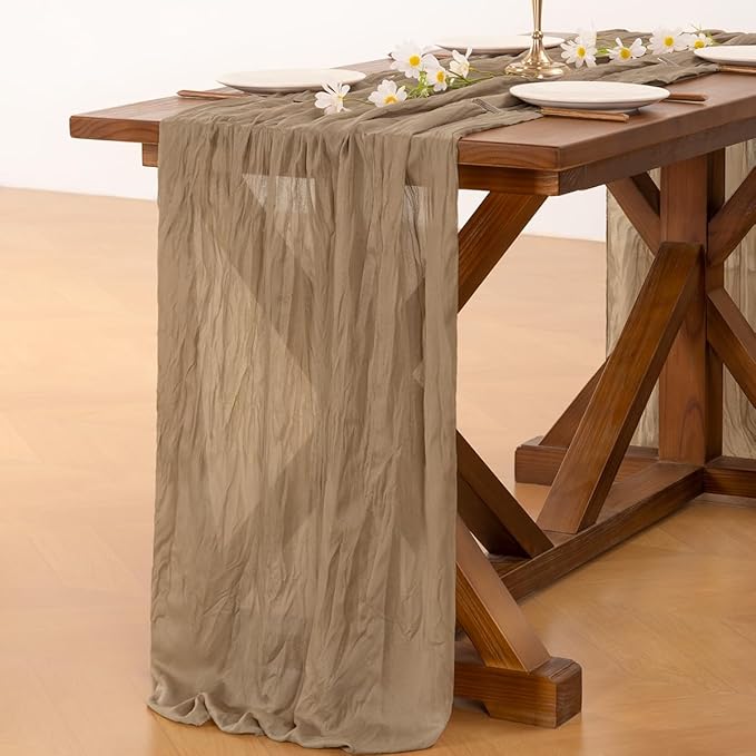 Socomi Nude Brown Cheesecloth Table Runner Summer Boho Rustic Gauze 120 inch 10FT Cheese Cloth Sheer Runner for Wedding Party Baby Shower Birthday Home Decor Holiday Decorations
