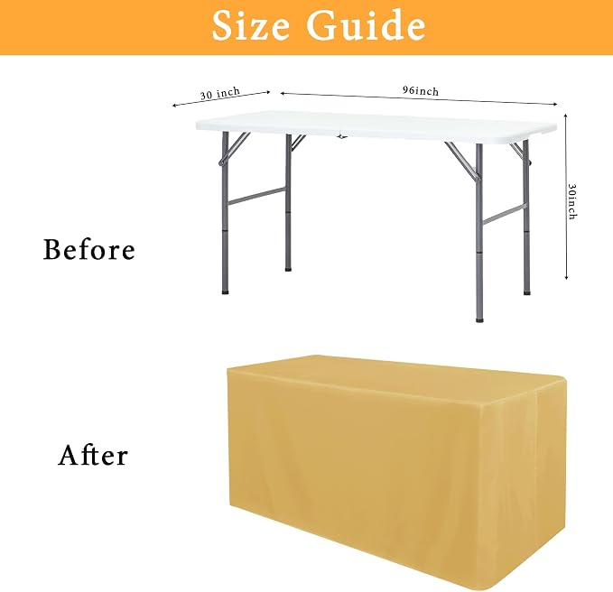 Obstal 2 Pack Table Clothes for 8 Foot Rectangle Tables - Water Resistant Washable Fabric Polyester Rectangle Table Cover Protector for Wedding, Banquet and Trade Shows, 96L x 30W Inches, Gold