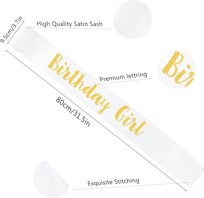 12Pcs Birthday Sashes Set - White Girl Sash & Black Party Sashes for Women, Party Favors & Accessories