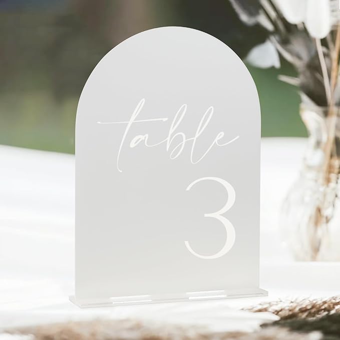 HOODO Frosted Arch Acrylic Table Numbers 1-30 with Stands, 5"x7" Acrylic Arch Signs and Holders, Frosted Table Numbers for Wedding Reception, Party, Anniversary, Event