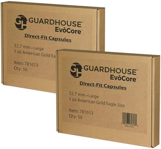 Guardhouse 32.7mm Direct Fit Coin Capsule for 1 Ounce American Gold or Platinum Eagle US Lettered Edge Half Dollar or Other Similar Sized Coins Pack of 100