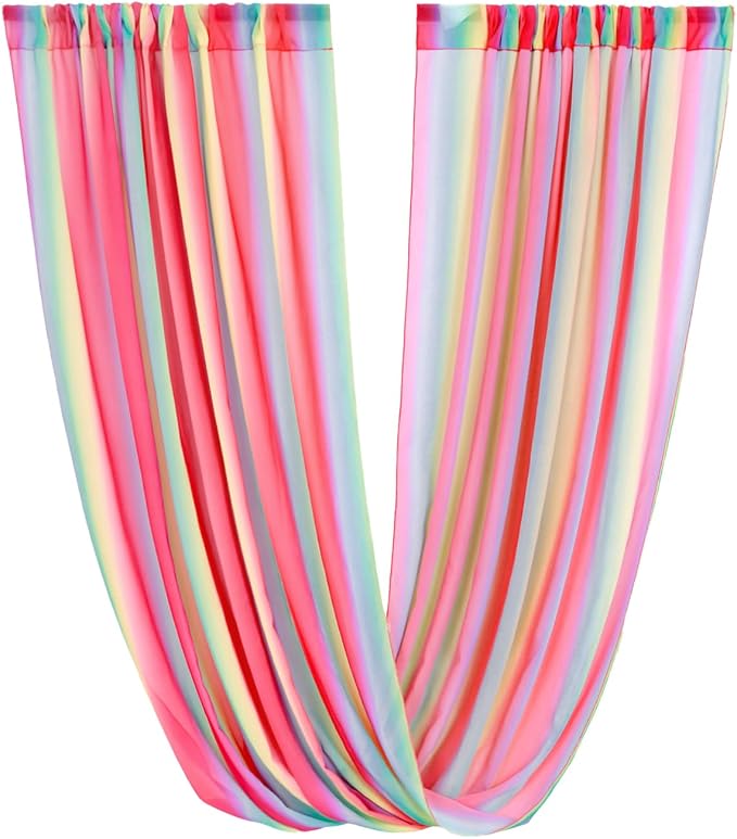 DUOBAO Rainbow Chiffon Wedding Ceiling 10FT Length Photo Background Curtain Decorations with Rod Pocket for Banquet Room Weddings Ceremony Graduation Prom, W 5' x L 10'-6 Panels Bright Rainbow