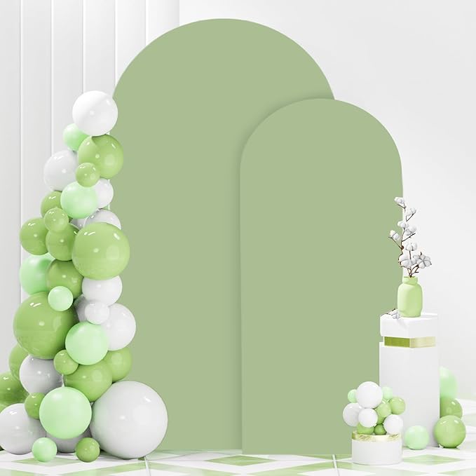 FANPROMS Wedding Arch Cover Set of 2 Sage Green Arch Backdrop Cover 6 7.2FT Spandex Arch Backdrop Covers for Arch Stand Round Top Arched Backdrop Cover Arch Cover Stretchy Backdrop for Wedding Party