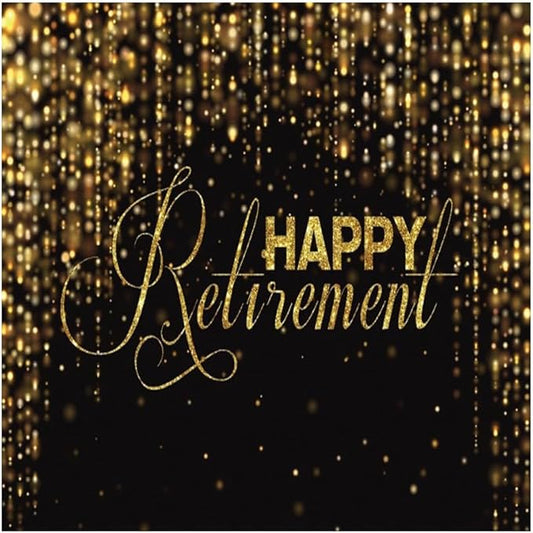 10x10ft Happy Retirement Photography Backdrop Luxury Black and Gold Party Backdrop Background Gold Glitter Celebrate Retirement Party Decorations Wallpaper Studio Props Bokeh Banner Supplies