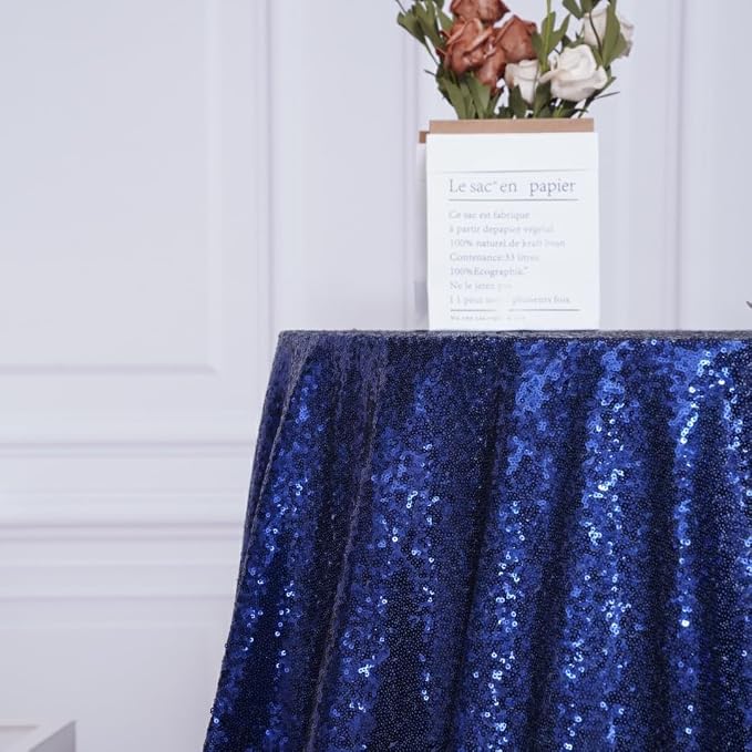 Poise3EHome 90 Inch Round Navy Blue Sequin Tablecloth for Party Cake Dessert Table Exhibition Events
